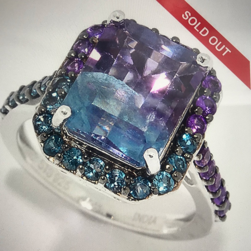 5.68ctw Bi-Color Fluorite, Topaz & Amethyst Ring